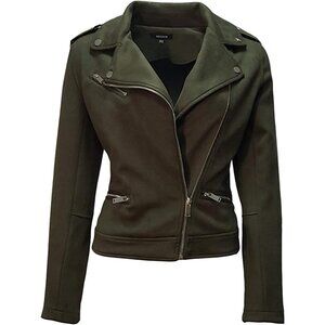 Women's Faux Suede Jacket Long Sleeves Zipper Up Casual Outwear Army Green